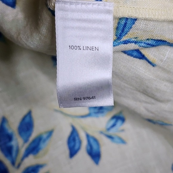 J.Jill Love Line Yellow Blue Floral Tunic Top Linen Vacation Resort Coastal XLP - Picture 7 of 8